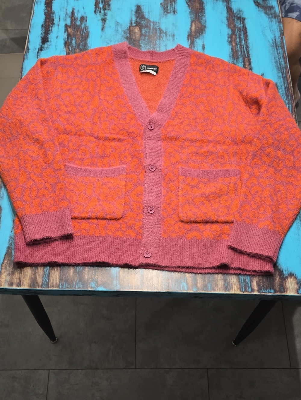 Original Use Pink and Orange Patterned V-Neck Cardigan NWOT!!